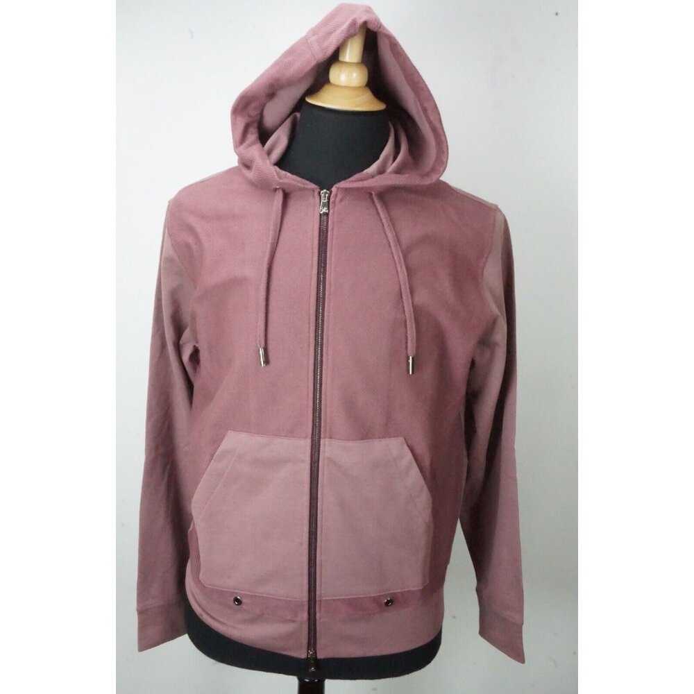 Isaia Napoli Mauve Pink Drawstring Full Zip Silk Blend Hoodie Sz M BRAND NEW